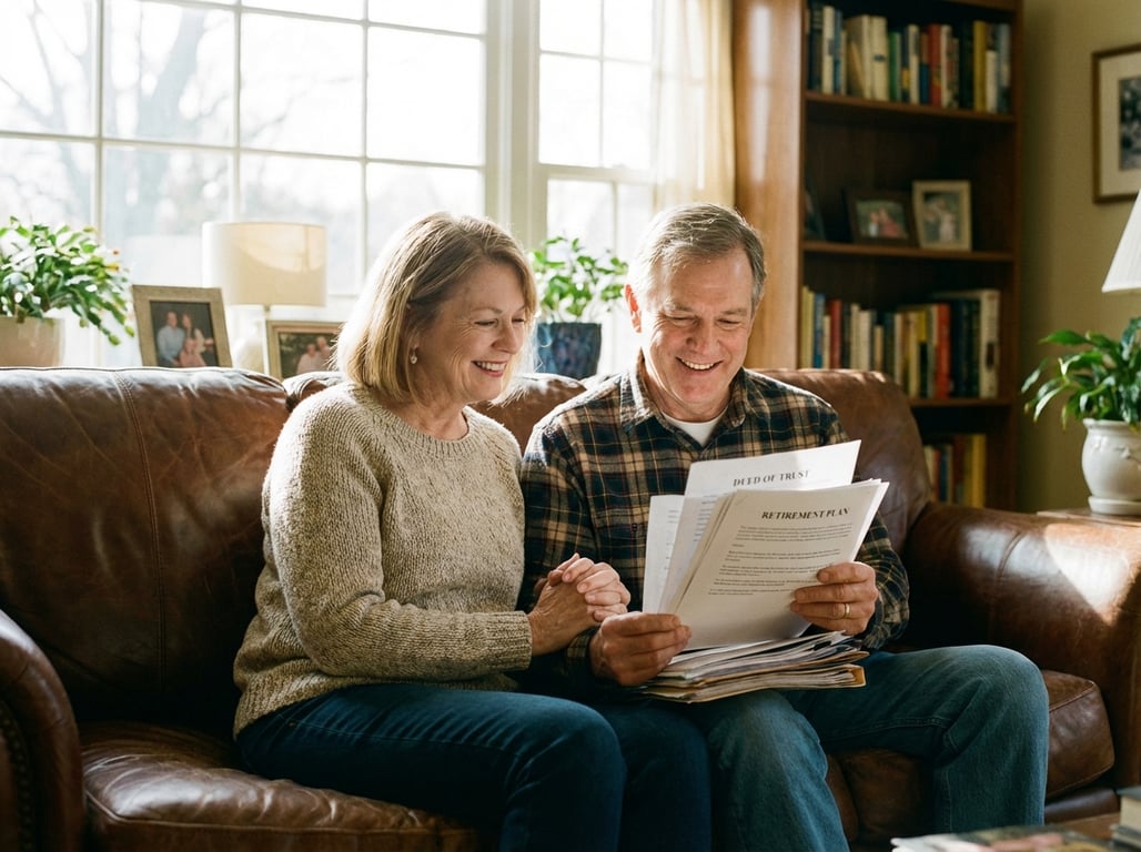 A retired couple reviewing their financial plan together at home in Memphis