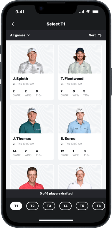 Splash Sports golf picks app on iPhone