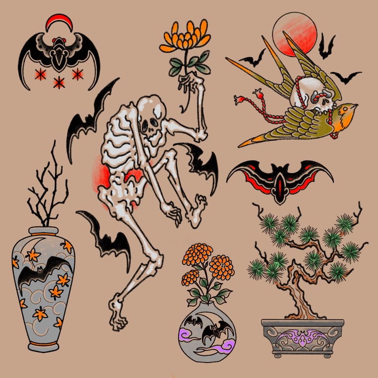 Dreams of Autumn: Japanese Bats and Blooms