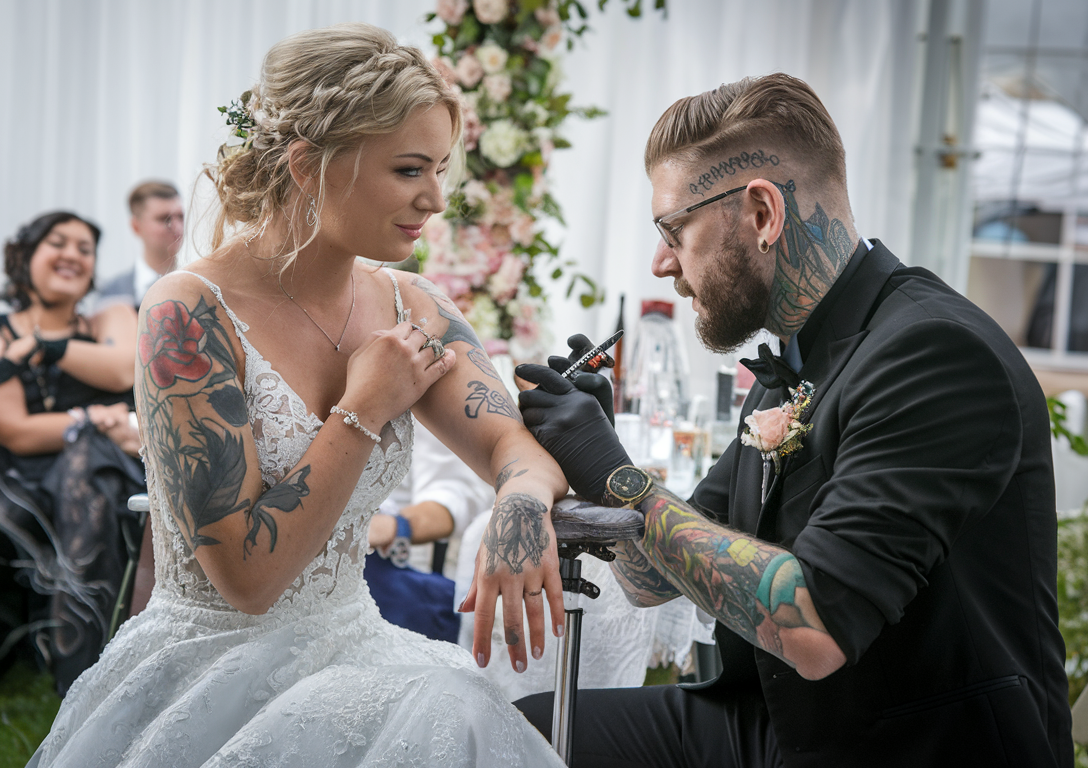 Bride and groom getting matching tattoos