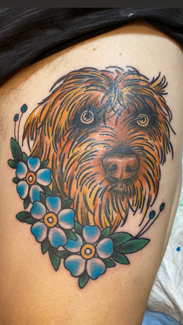 German Wirehaired Dog in Wild Roses