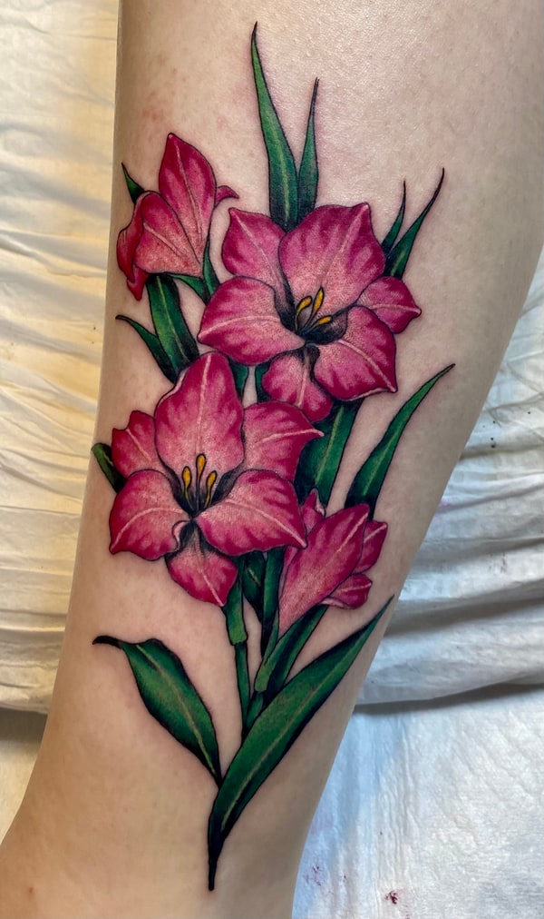 Beautiful Pink Gladiolus Tattoo
