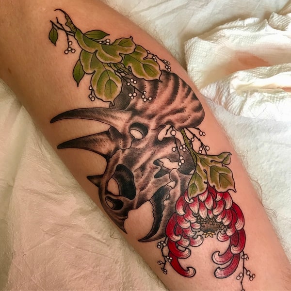 Japanese Mum and Triceratops Skull Tattoo