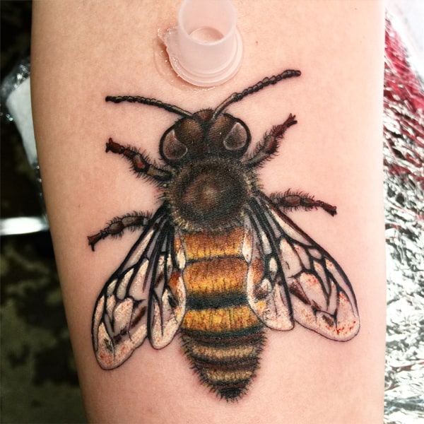 Fine Line Realistic Honey Bee Tattoo