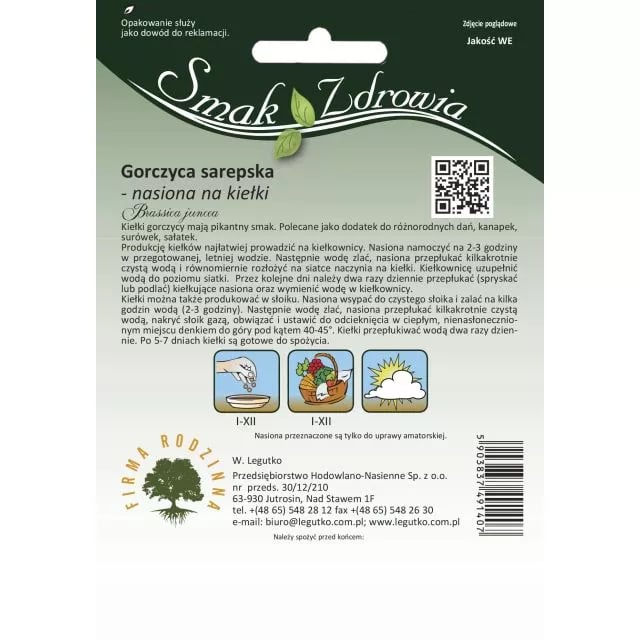 Nasiona na kielki gorczyca sarepska 20g | Plantoris