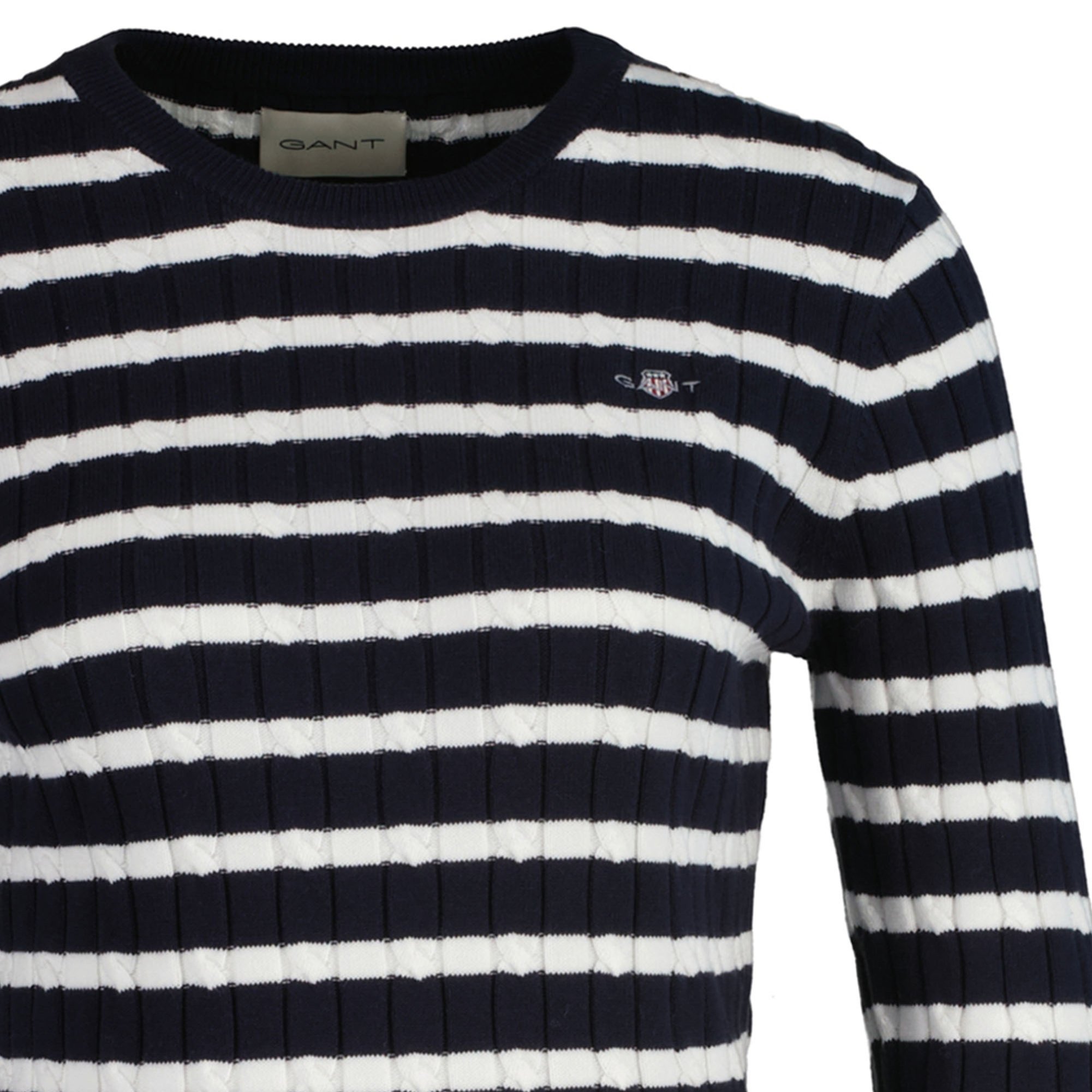 GANT Damen Strickpullover, gestreift STRETCH COTTON CABLE STRIPE C-NECK
