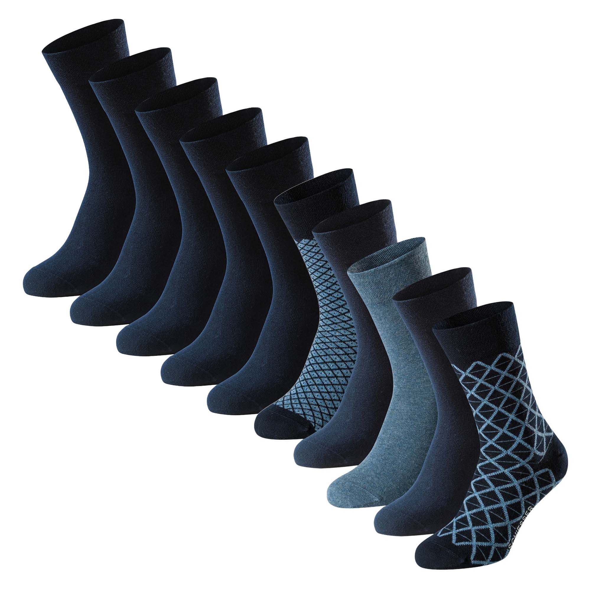 Schiesser Men’s Socks, 10 Pack – “Bluebird”, Cotton Mix, Solid/Patterned …