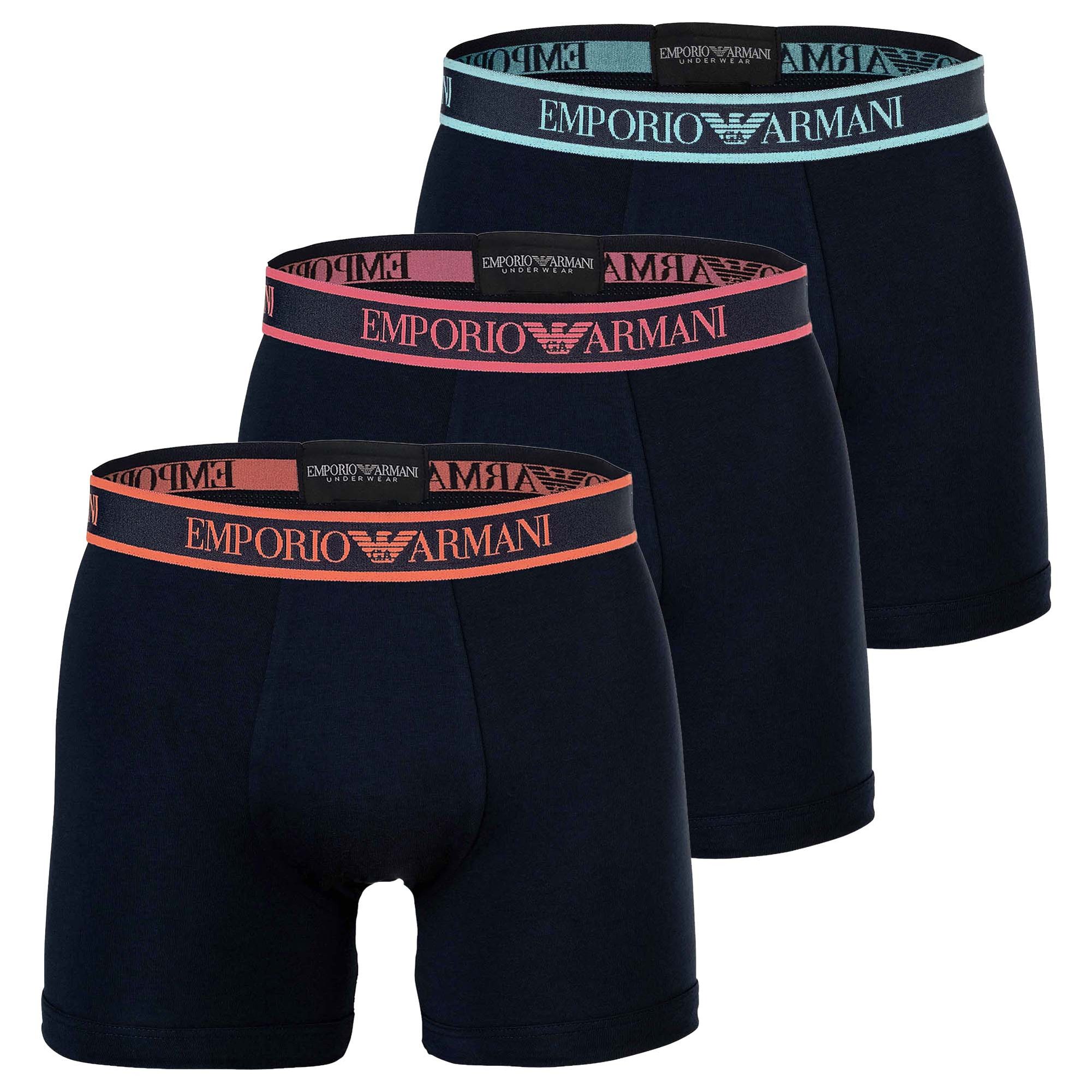 Emporio Armani Mens Boxer Shorts 3-Pack - Core Logo Band, Stretch Cotton Blend