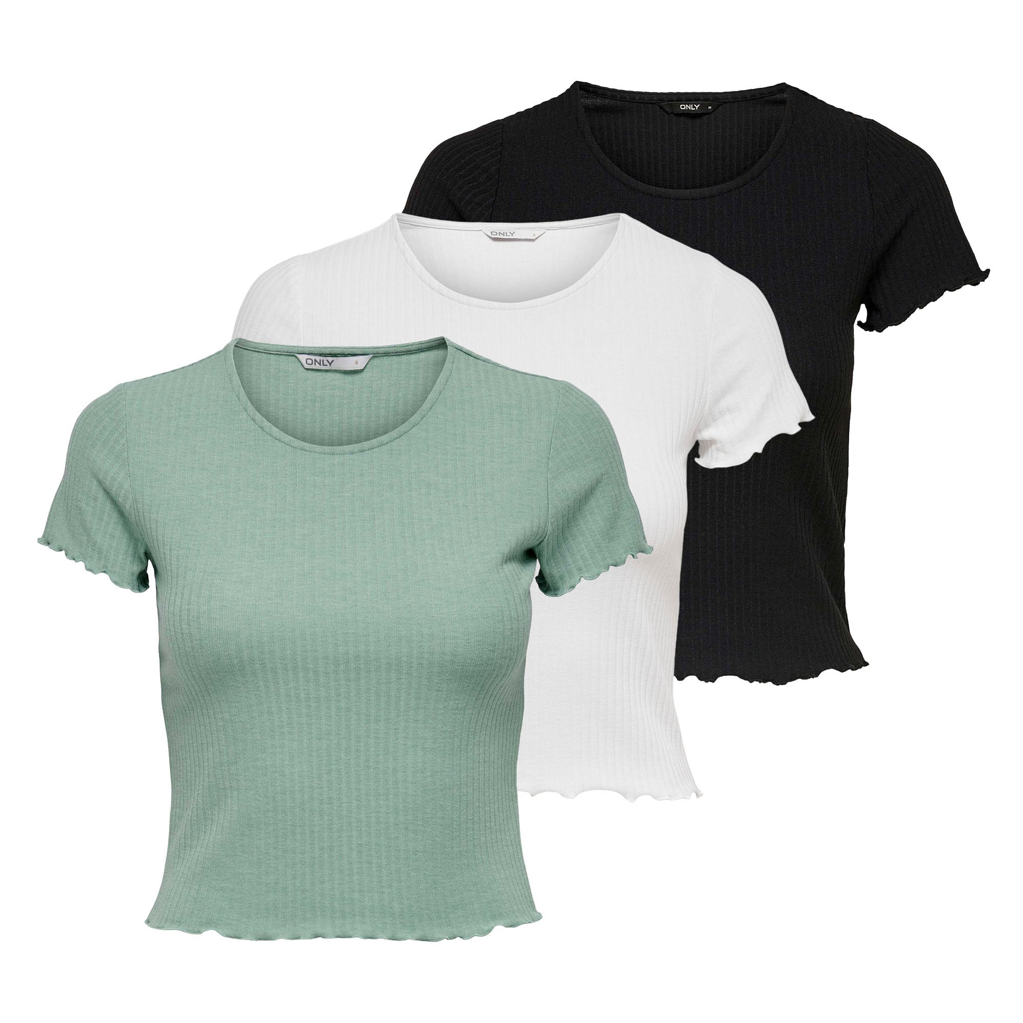 ONLY Women’s T-Shirt 3 Pack – ONLEMMA SHORT TOP, Round Neck, Cropped, Ribbed, …