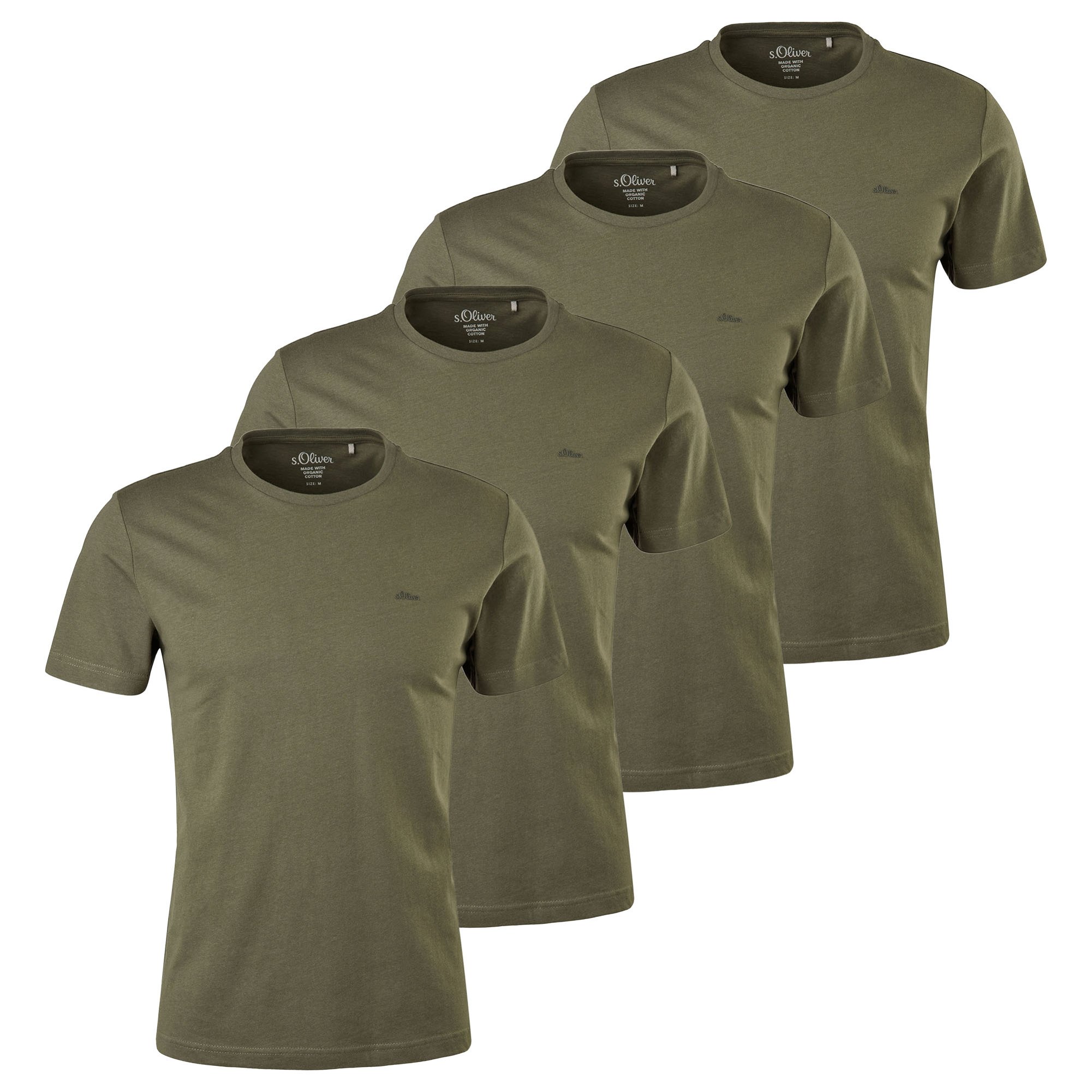 s.Oliver Men&rsquo;s T-Shirt, 4 Pack – Basic, Crew Neck, Cotton, Solid