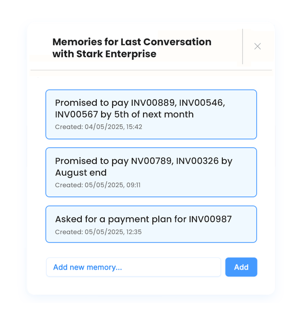 AI Voice Agents stores memories from last conversation for tailored follow-ups