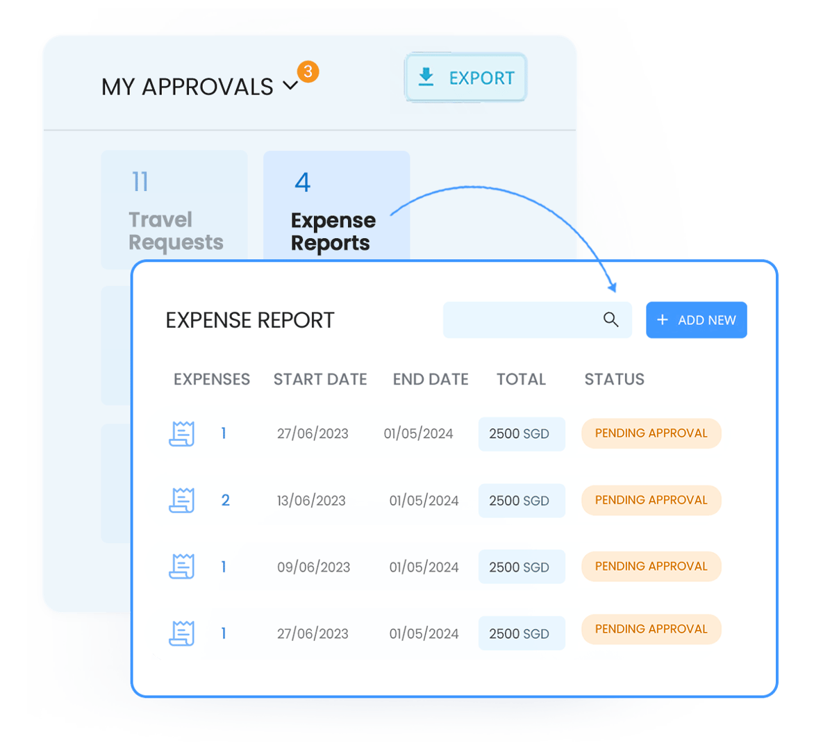Access all your approvals in one place for easier reimbursement process.