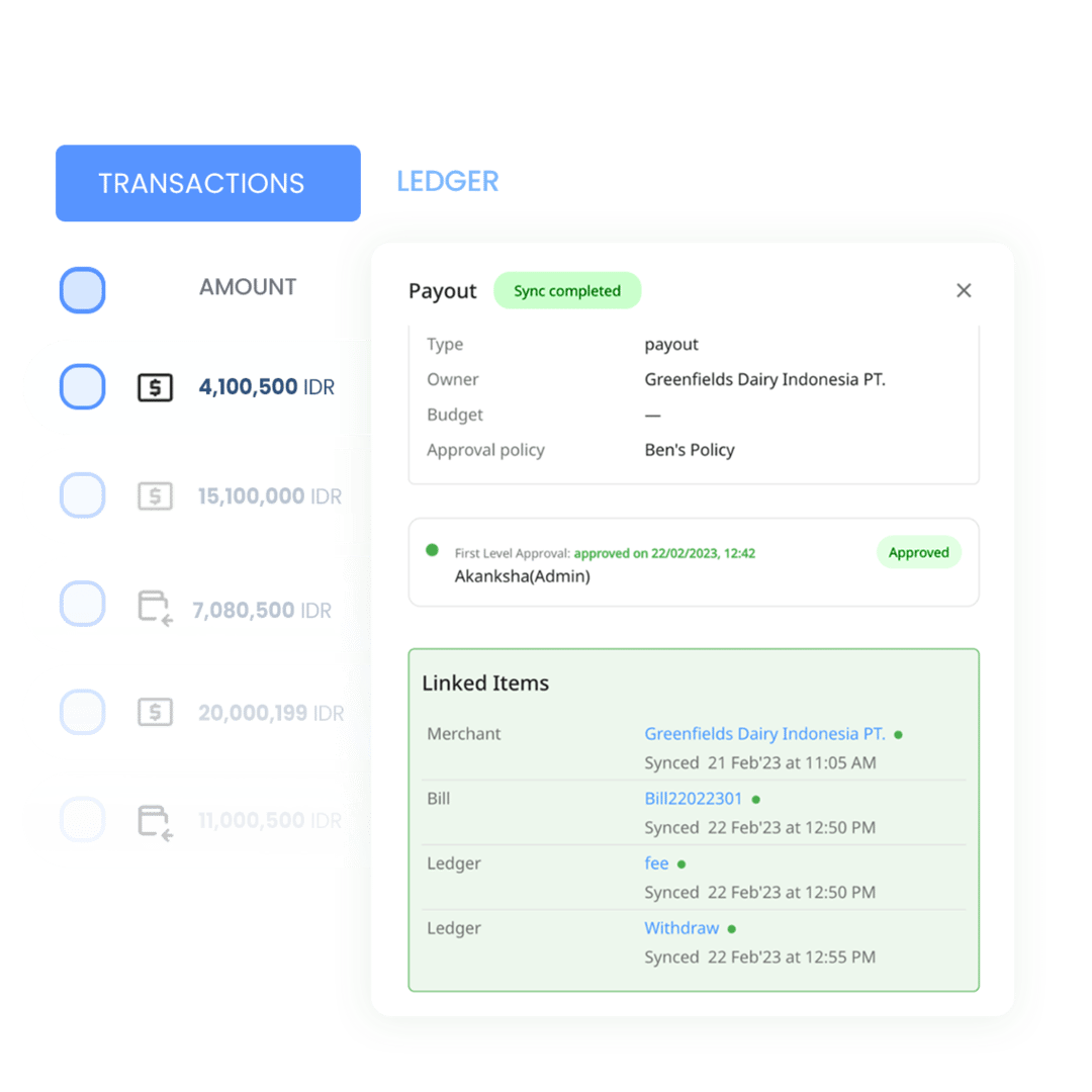 Sinkronisasi semua transaksi dan hasil 3-way-matching ke software akuntansi Anda. Ucapkan selamat tinggal kepada ekspor impor data secara manual!