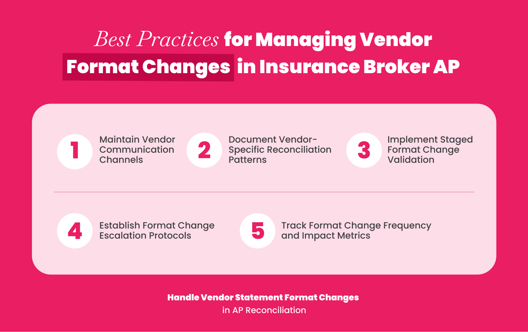 Best practices for managing vendor format changes in insurance broker AP reconciliation to minimize disruption