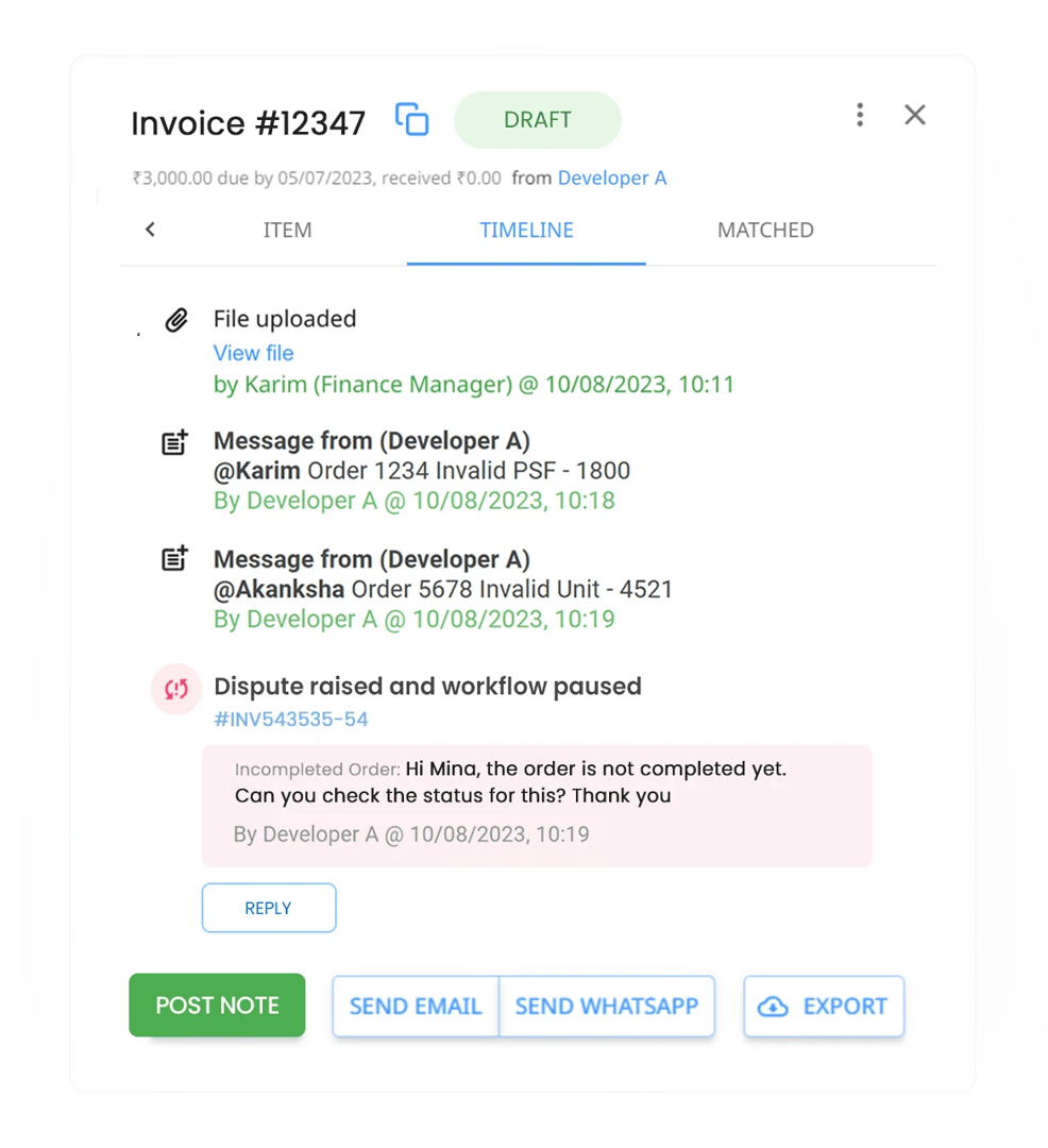 in Peakflo invoicing software, choose and approve invoices in one go, after full approval the e-signature will automatically get included in the invoice