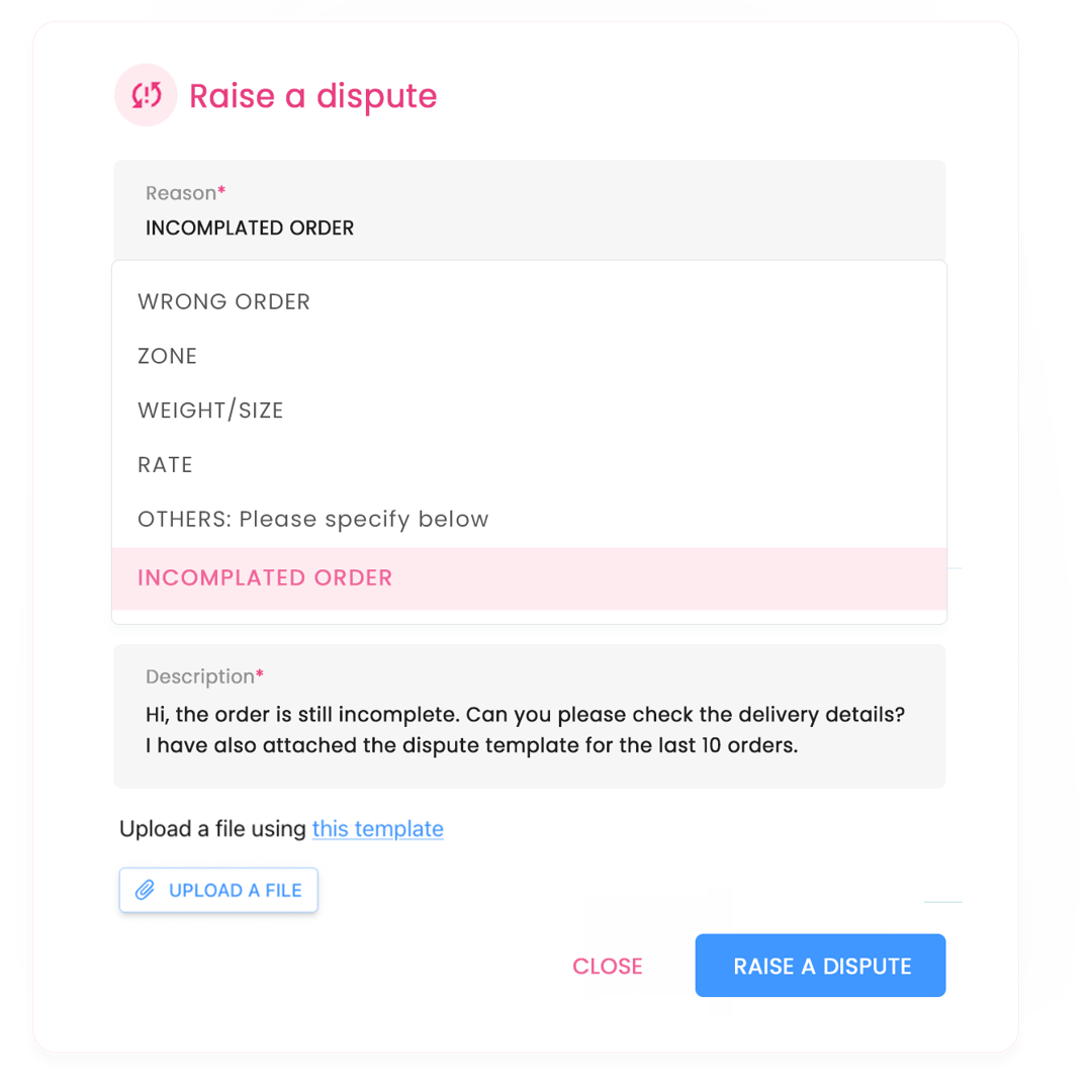 Pelanggan Anda dapat dengan mudah mengajukan perselisihan terkait invoice tertentu dengan alasan sengketa yang telah disesuaikan.