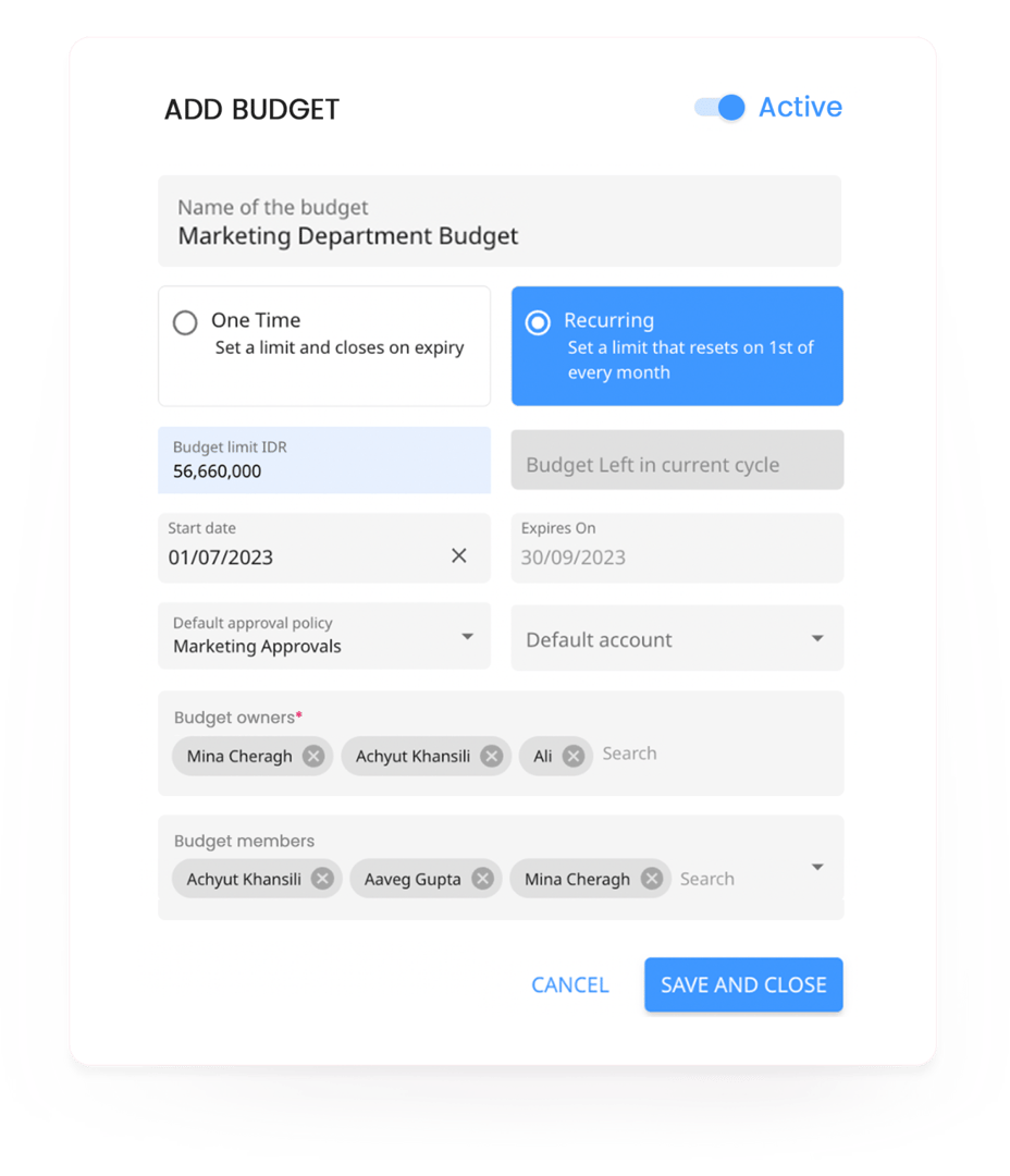 Dari pada menggunakan spreadsheet untuk mengelola anggaran, lebih baik permudah penentuan anggaran untuk semua pengeluaran perusahaan dan kelola anggaran Anda secara profesional.