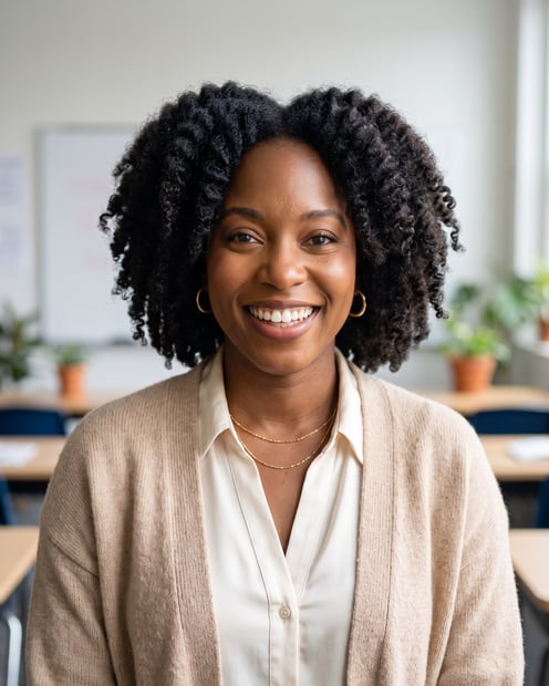 Classroom · Soft Blouse Cardigan headshot example