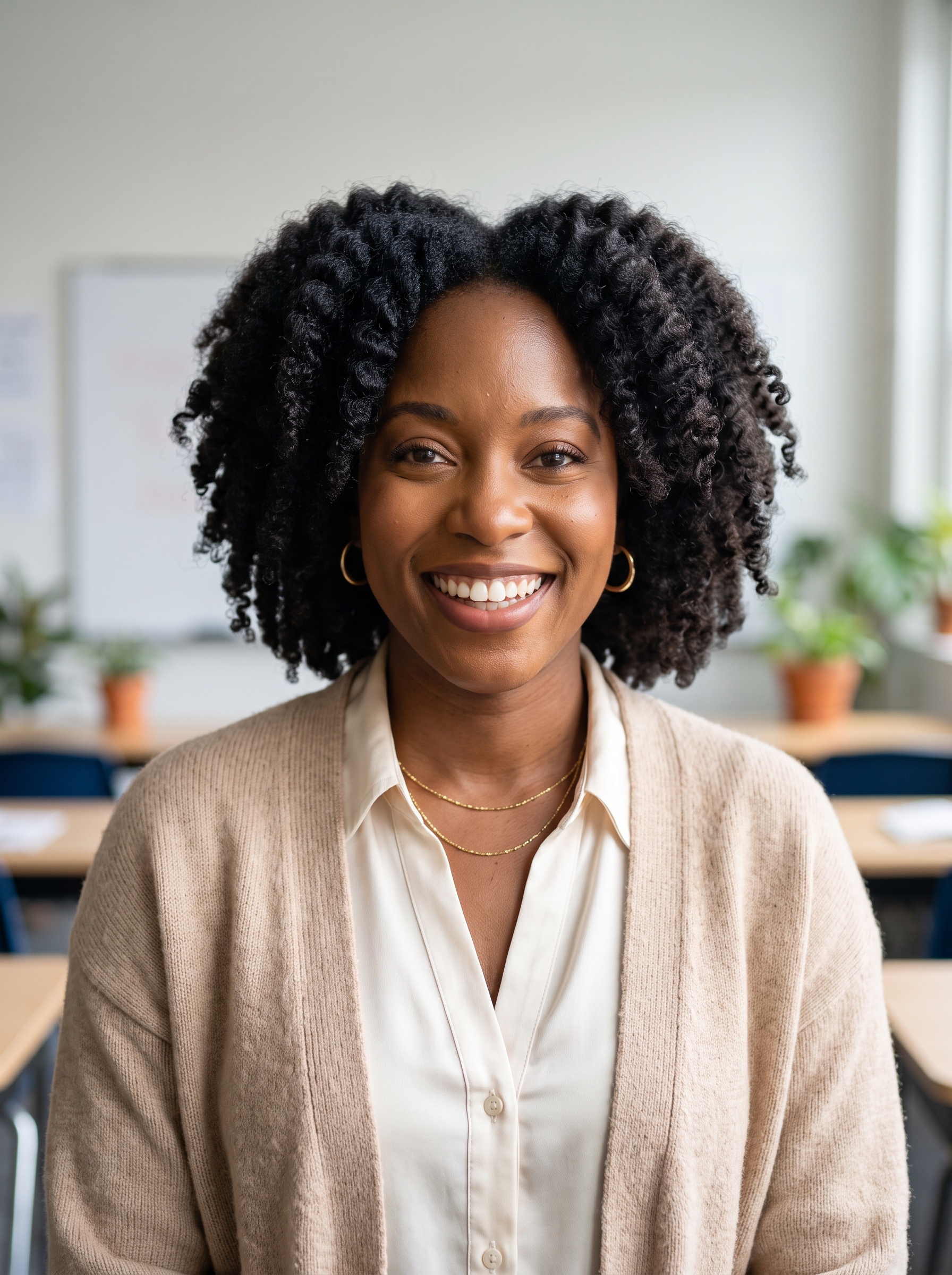 Classroom · Soft Blouse Cardigan headshot example