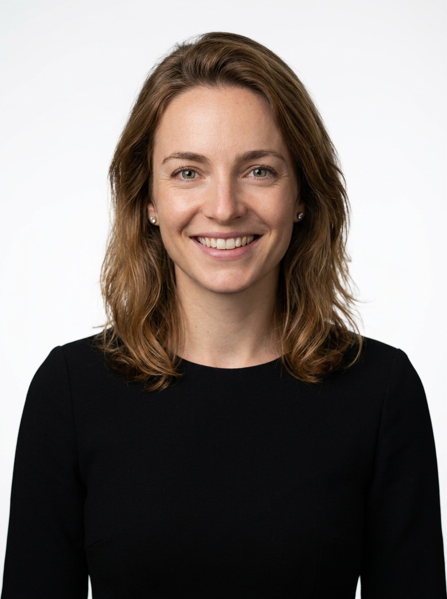 Professional AI LinkedIn headshot in Black midi fitted dress on White / Pure White Studio
