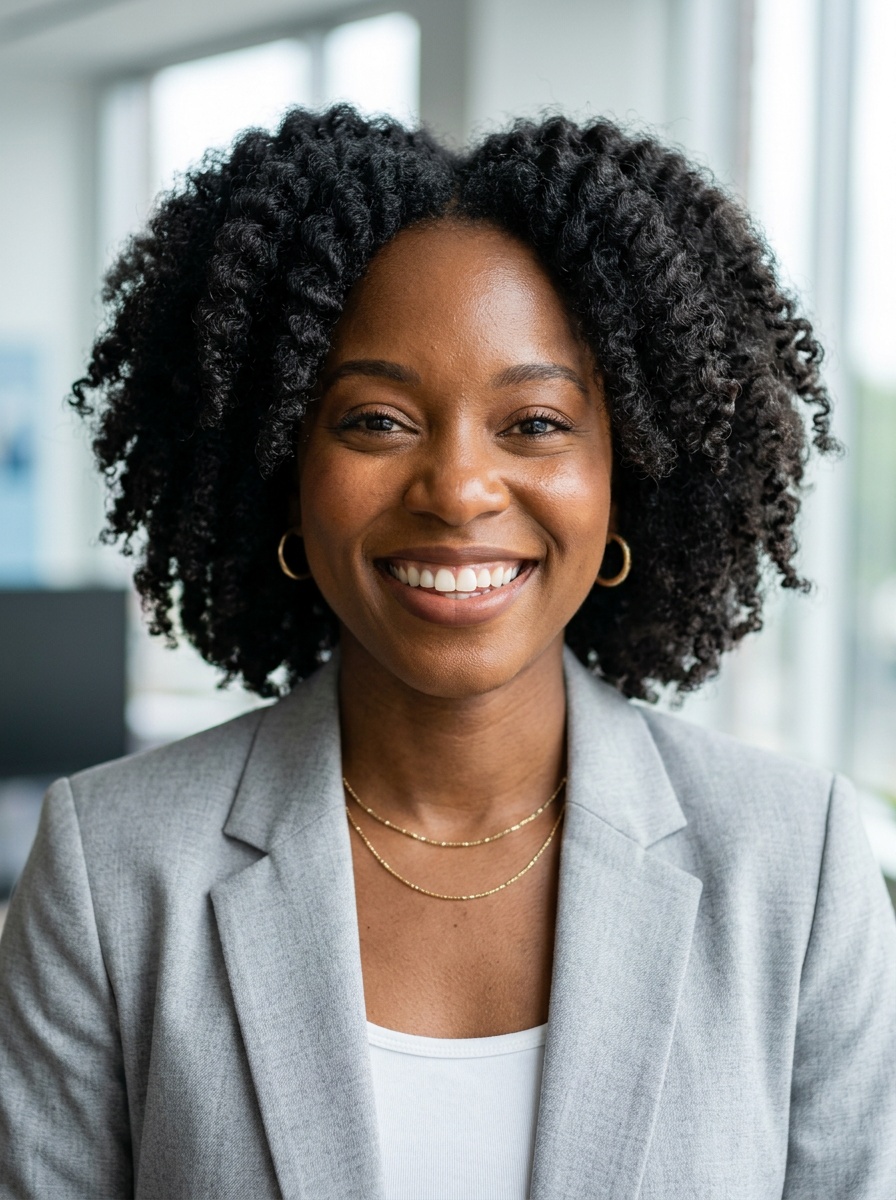 Professional AI LinkedIn headshot in Light gray blazer on Office / Modern Office Workspace