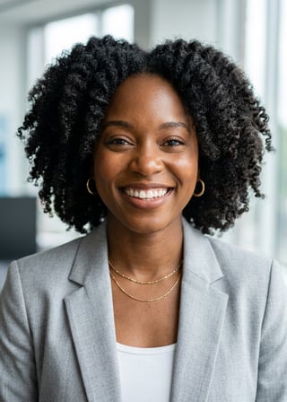 Professional AI LinkedIn headshot in Light gray blazer on Office / Modern Office Workspace