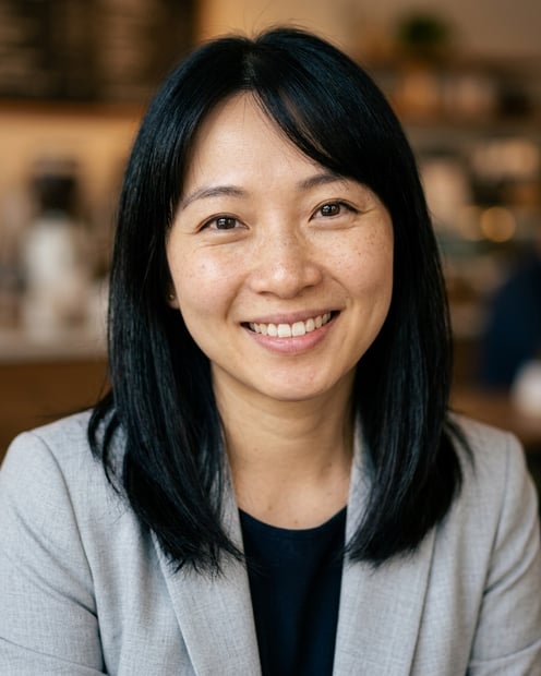 Cafe · Light gray blazer headshot example