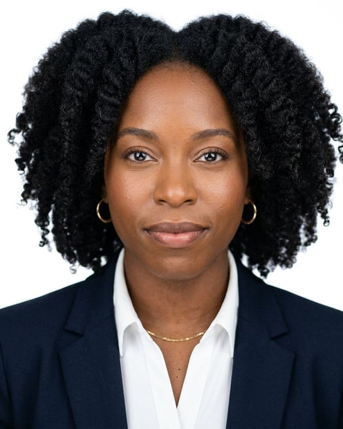 White Studio · Dark Blazer headshot example