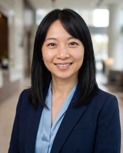Corporate Lobby · Navy Blazer headshot example