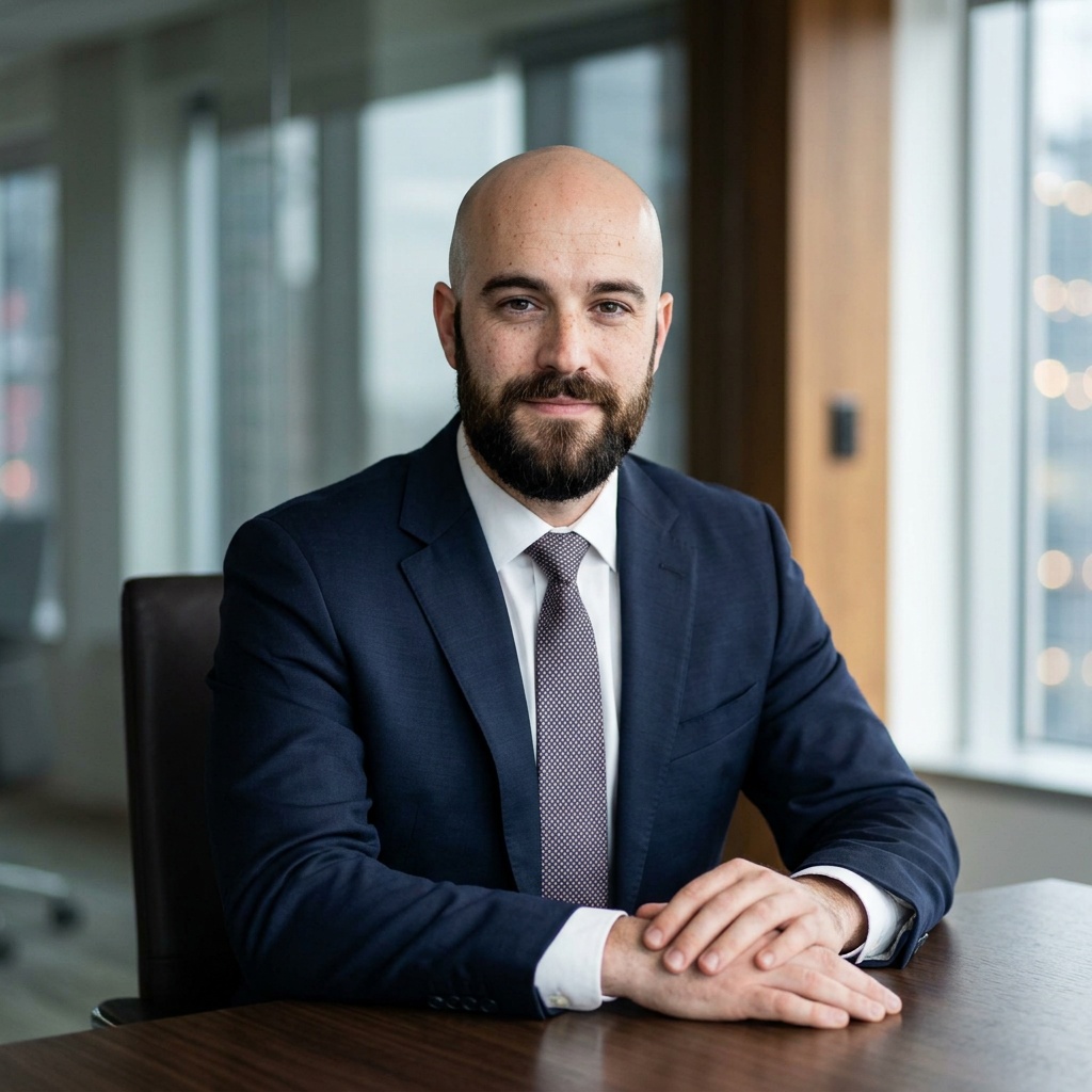 Executive Boardroom · Charcoal Suit headshot example