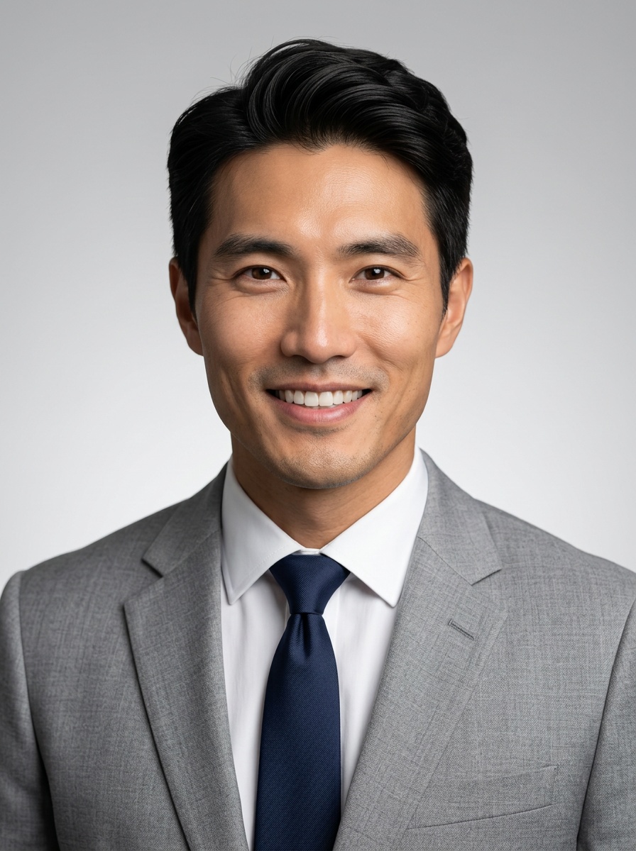 Professional AI LinkedIn headshot in Light gray blazer on Neutral Gradient / Light Grey