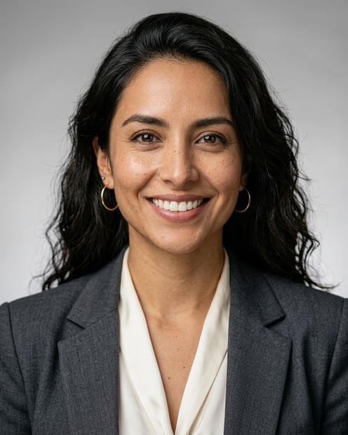 Neutral Gradient / Light Grey · Silk blouse trousers headshot example