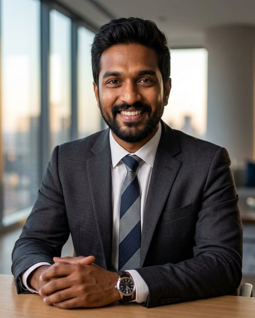 Listing Presentation Room · Charcoal Suit with Light Shirt headshot example