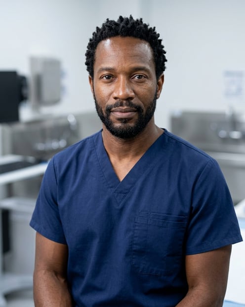 Clean Scrub Room · Surgical Scrubs headshot example