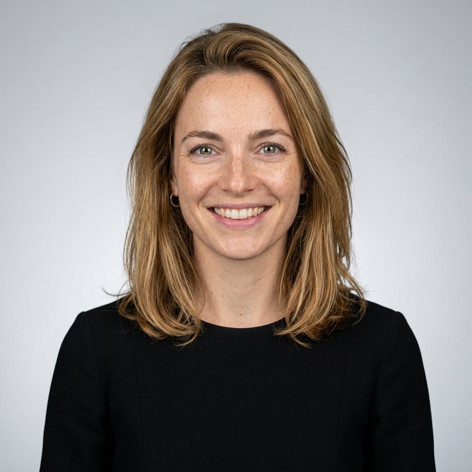 Professional AI LinkedIn headshot in Black midi fitted dress on Neutral Gradient / Light Grey