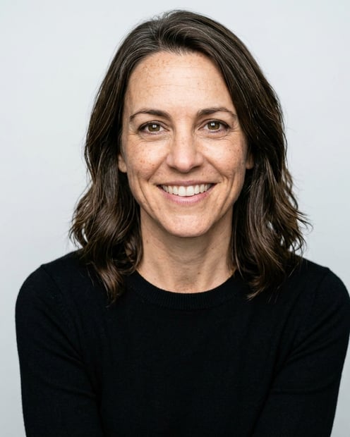 Soft White to Light Grey Studio · Black Long-Sleeve Knit Top headshot example