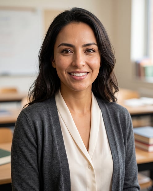 Classroom · Soft Blouse Cardigan headshot example