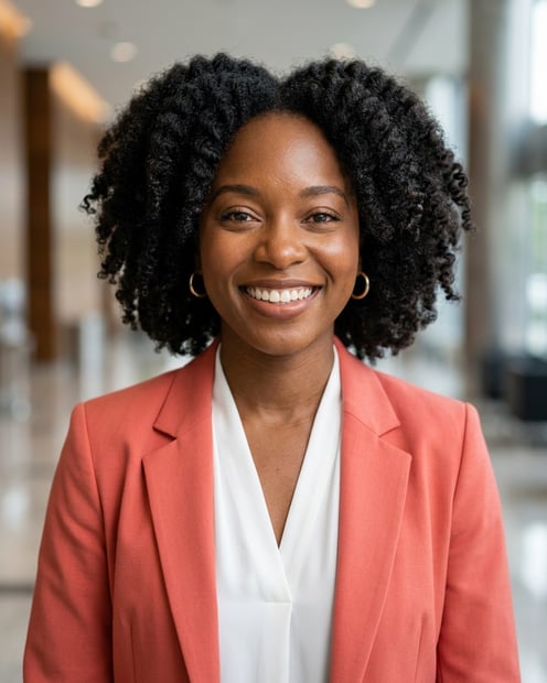 Lobby · Coral blazer over white blouse headshot example