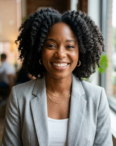 Cafe · Light gray blazer headshot example