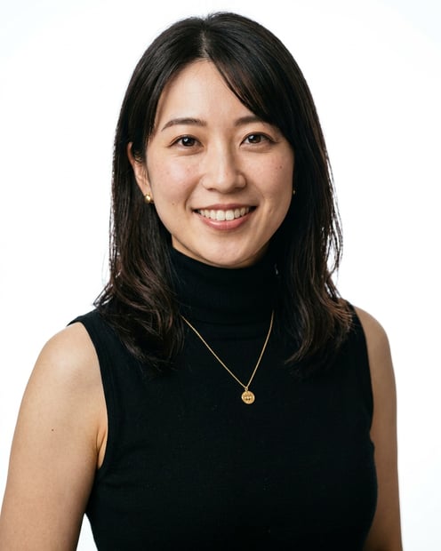 White / Pure White Studio · Black sleeveless turtleneck headshot example