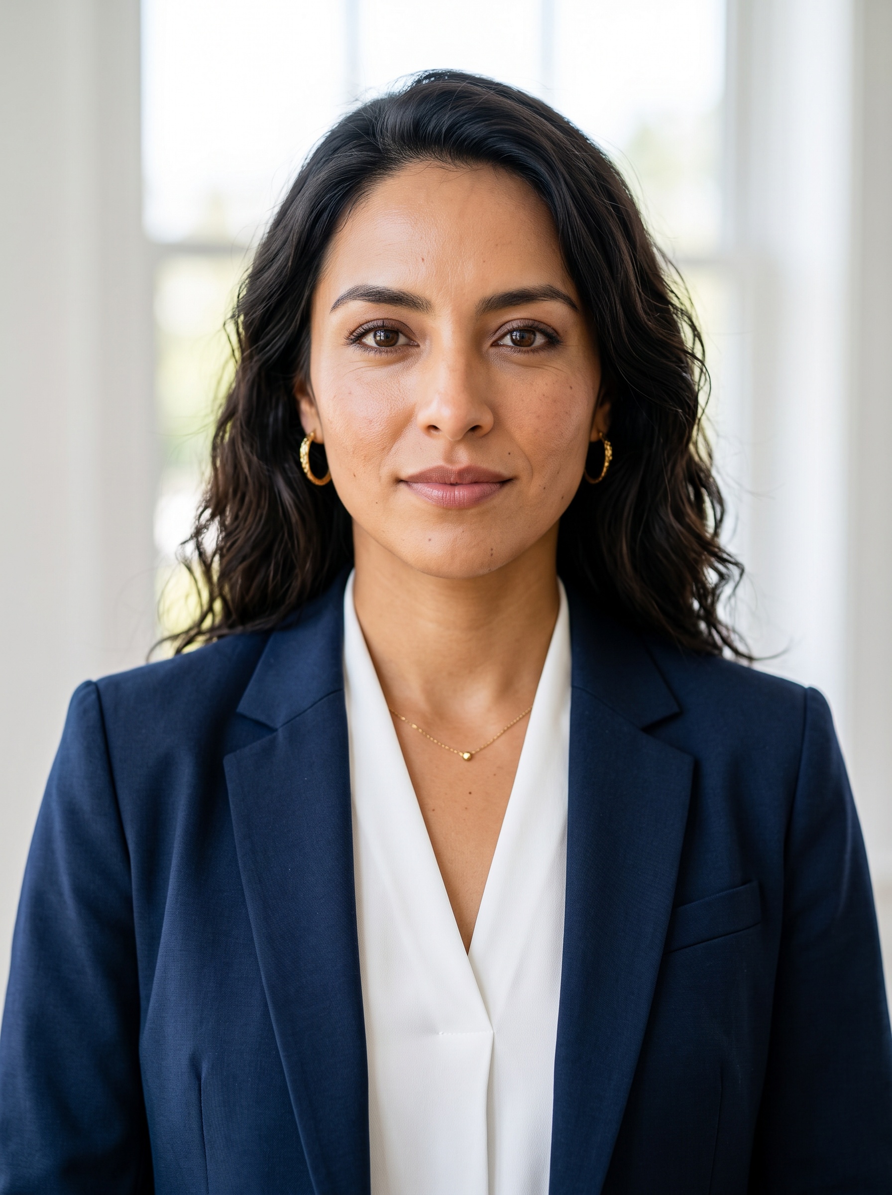 Beispiel für Natürliches Licht · Dunkelblauer Blazer-Headshot