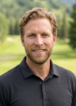 Professional AI LinkedIn headshot in Golf Attire on High End Mountain Golf Course