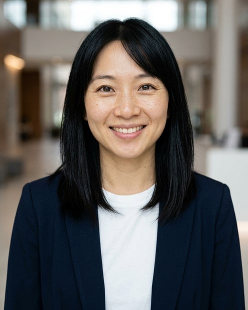 Lobby · Open navy blazer over simple white tee headshot example
