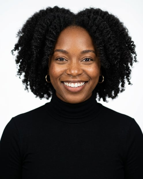 White / Pure White Studio · Fitted black turtleneck headshot example
