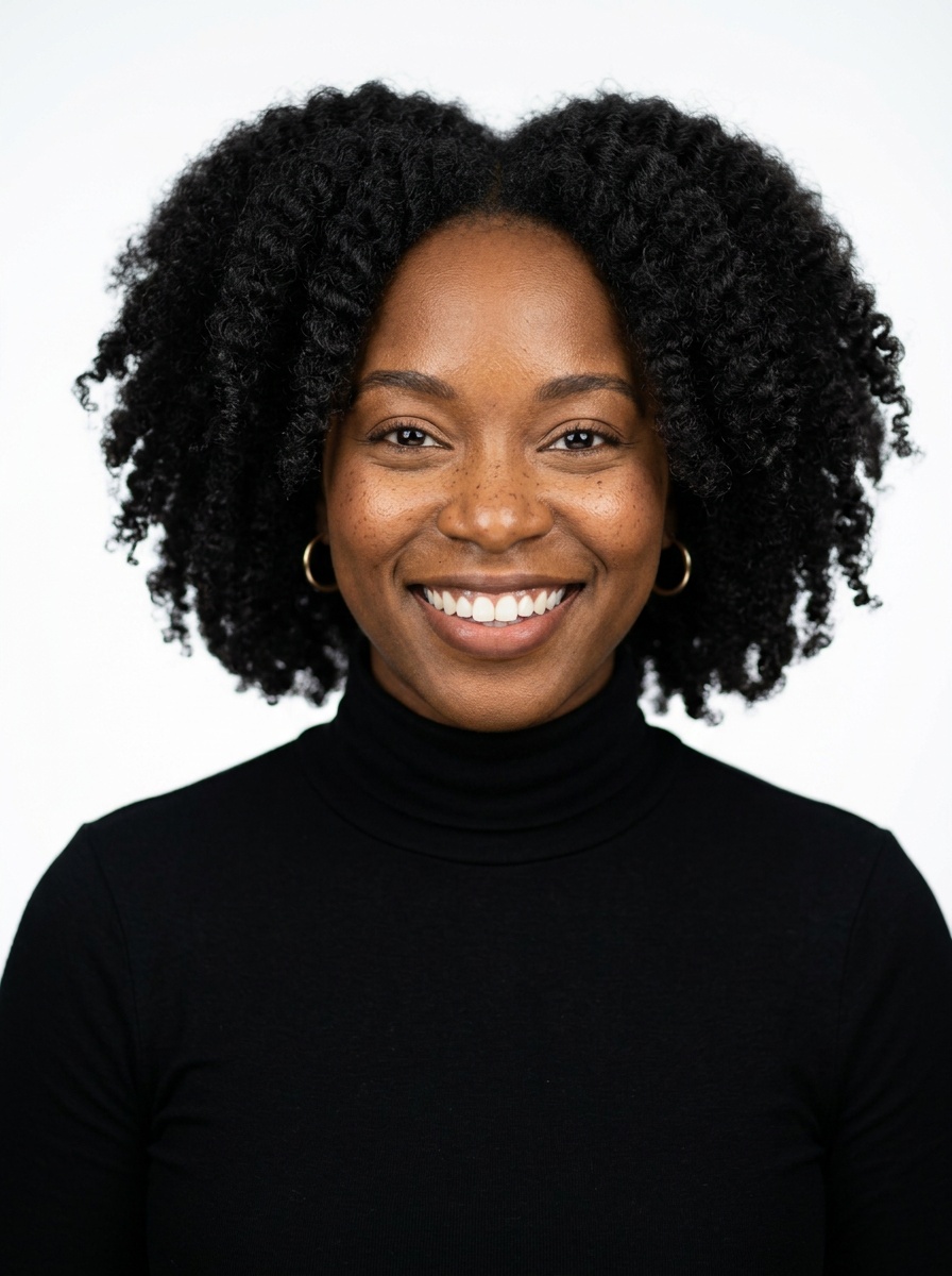 Professional AI LinkedIn headshot in Fitted black turtleneck on White / Pure White Studio