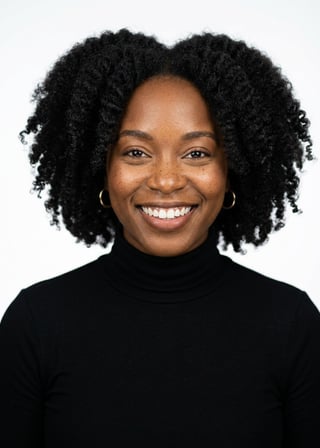 Professional AI LinkedIn headshot in Fitted black turtleneck on White / Pure White Studio