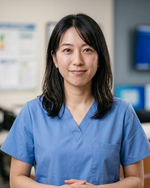 Nurse Station · Blue Scrubs headshot example