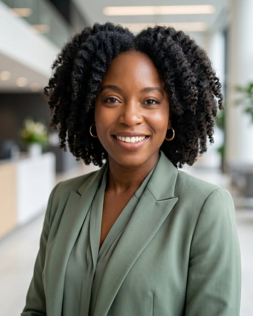 Lobby · Sage blazer and blouse headshot example