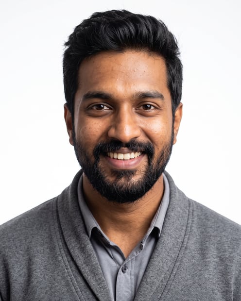 White Studio · Gray Cardigan headshot example