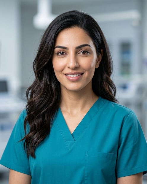 Exam Room · Coat & Scrubs headshot example